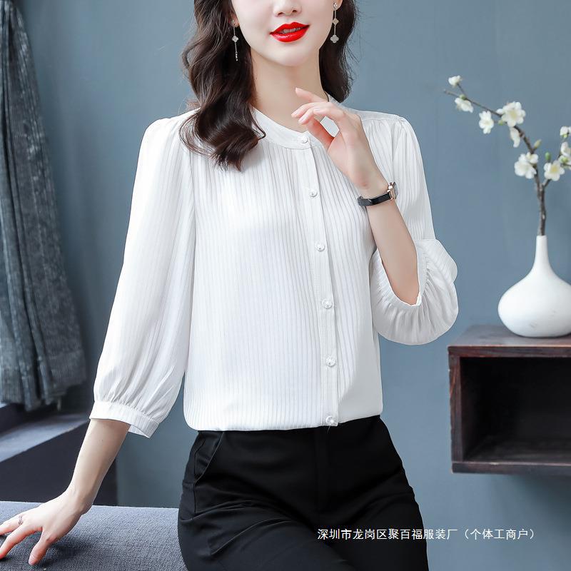 Hangzhou Silk Shirt for Women, 2025 Summer New Style, Three-Quarter Sleeves, High-End Mulberry Silk Solid Color Elegant Blouse for Mothers Hangzhou Silk Shirt for Women, 2025 Summer New Style, Three-Quarter Sleeves, High-End Mulberry Silk Solid Color Elegant Blouse for Mothers