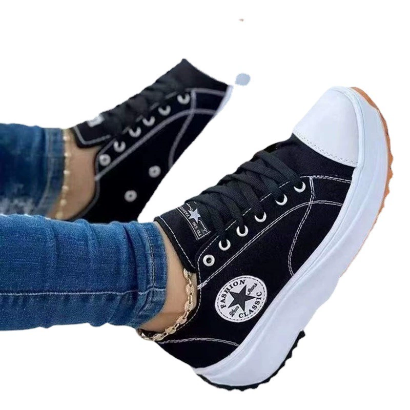 Трансграничные 2022 весна, новые однослойные туфли с низким верхом, женские парусиновые туфли на толстой подошве, Женская парусиновая обувь в наличии, низ на платформе, женская обувь больших размеров