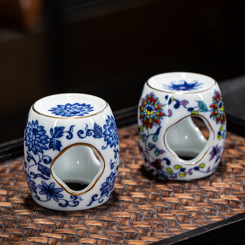 复古青花瓷茶器盖置仿古陶瓷壶承盖托白瓷茶具茶道配件茶玩摆件
