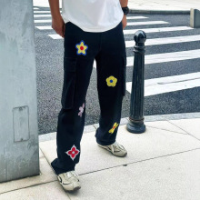 复古多口袋工装裤男女夏季潮牌刺绣休闲裤子美式高街宽松直筒长裤
