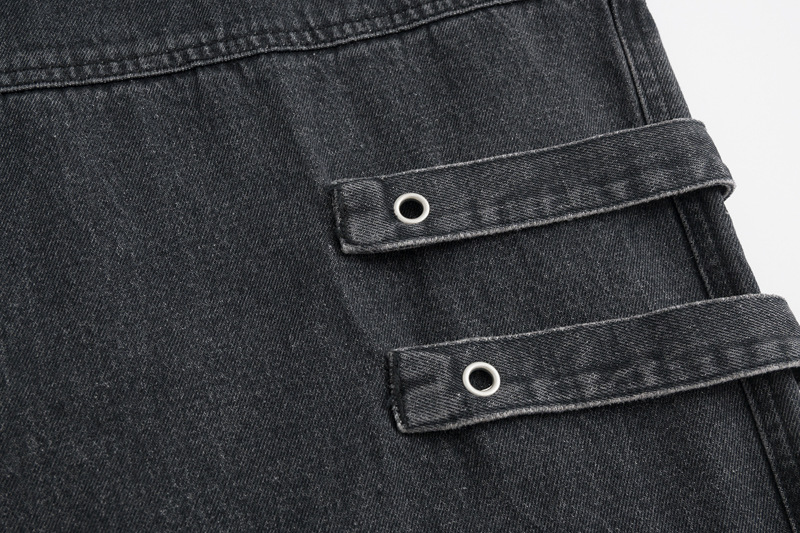 Men's Clothing Distressed Wash Tooling Jeans Men's and Women's New Fashion Brand Pocket Zipper Design Sense Side Strap Loose Straight Pants_viptrois.com