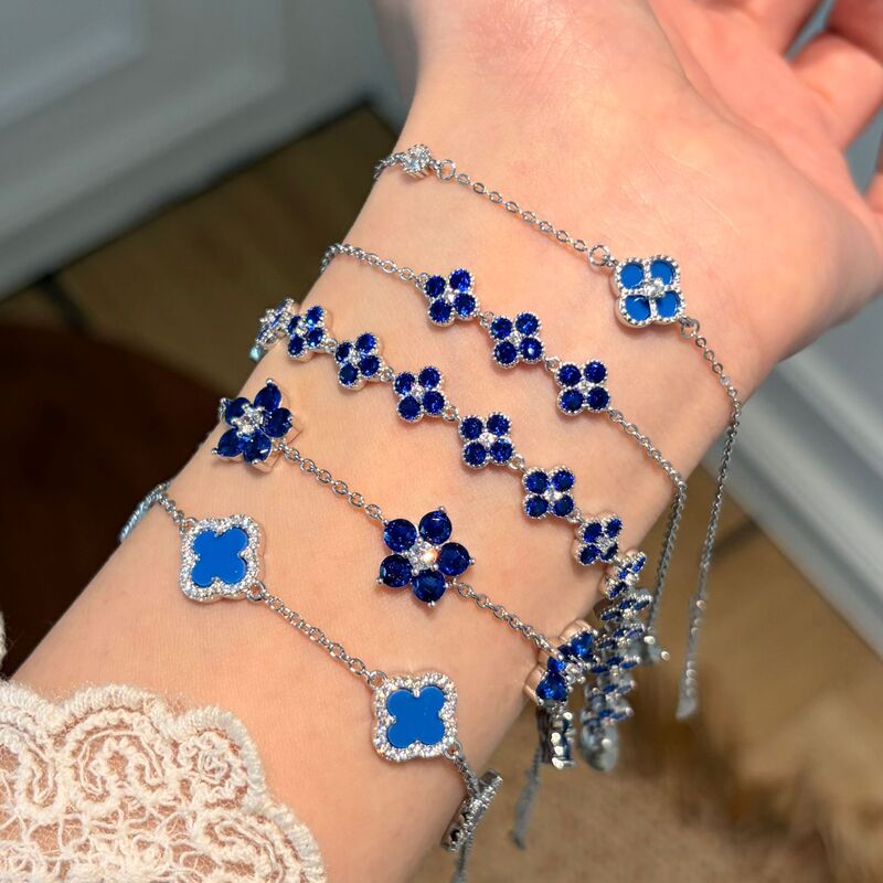 Nordic Popular S925 Sterling Silver Bracelet for Women, Four-Leaf Clover, Peach Blossom, Blue, Classic and Versatile Women's Jewelry, Direct Sale Nordic Popular S925 Sterling Silver Bracelet for Women, Four-Leaf Clover, Peach Blossom, Blue, Classic and Versatile Women's Jewelry, Direct Sale