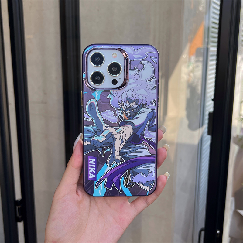 トレンドブランドアニメ風iPhone17ケース iPhone16電気メッキシルバー13IMD二層15Promaxハードケース|undefined