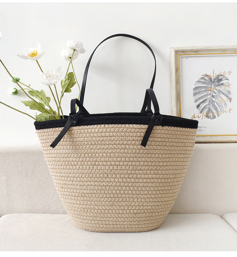 Daily, Street, Shopping Occasion Cotton Material New Year Festival Women's Large Cotton Solid Color Elegant Streetwear Weave Square Open Handbag