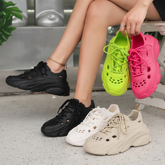 系帶洞洞鞋女2024夏季新款厚底運動拖鞋沙灘涉水鏤空時尚輕便涼鞋