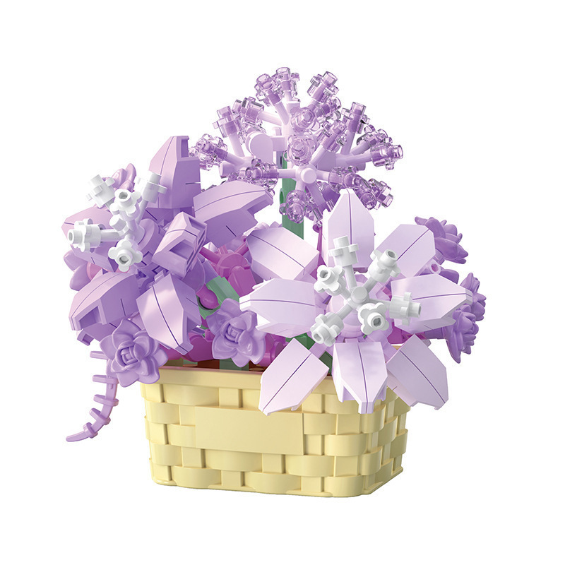 Bloques de construcción inmortales transfronterizos cestas de flores en maceta ornamentos DIY hechos a mano el 1 de junio juguetes de ensamblaje para chicas regalos