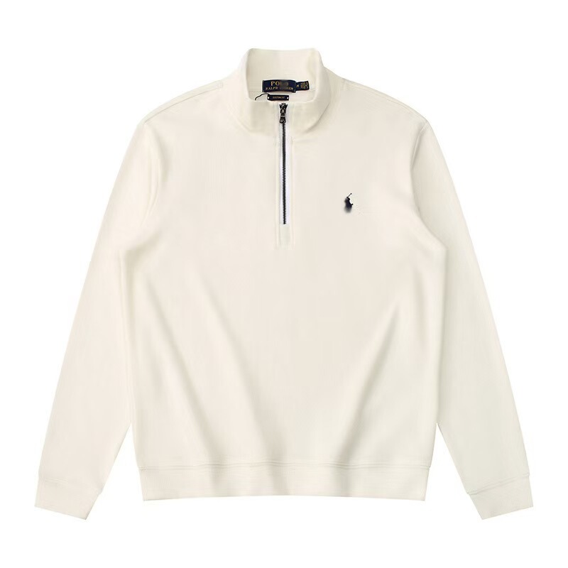 Cross-Border Men's Sweatshirt with Half-Zip and Stand Collar, New Spring and Autumn Style, Embroidered Pony Logo, Trendy Long-Sleeve Casual Ribbed Sweatshirt