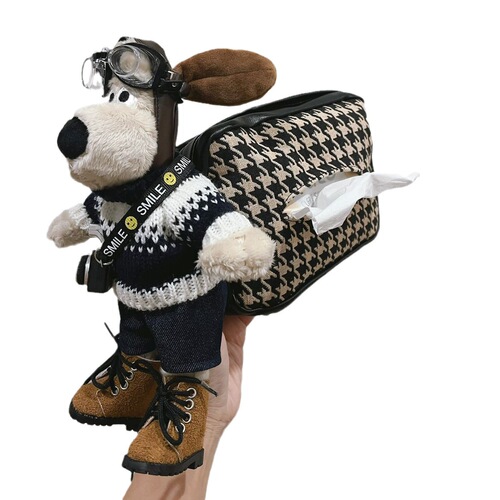 Plush doll pilot dog car seat multi-functional hanging houndstooth tissue pack car tissue box