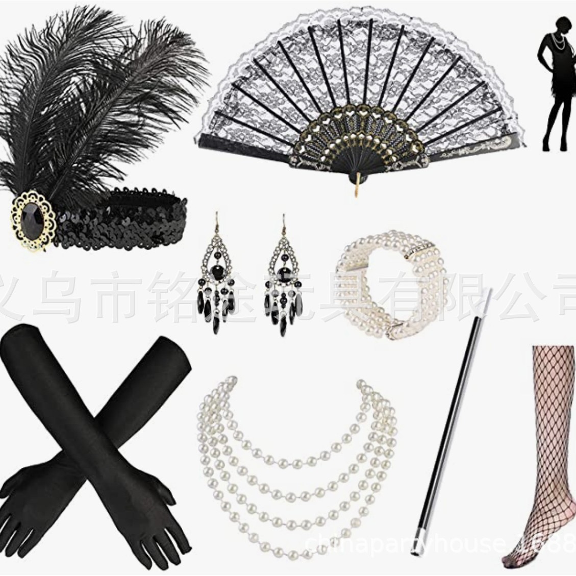 1920s flapper girl party traje de vestuario de cosplay europeo y americano sexy accesorios de lana negra