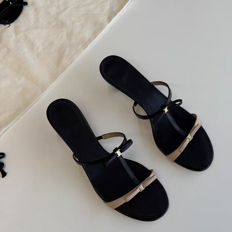 In-Stock Version~T-Shaped Open-Toe Sf Bowknot Kitten Heel Slip-On Sweet Sandals for Women, Suitable for Outdoor Wear, Women's High Heels