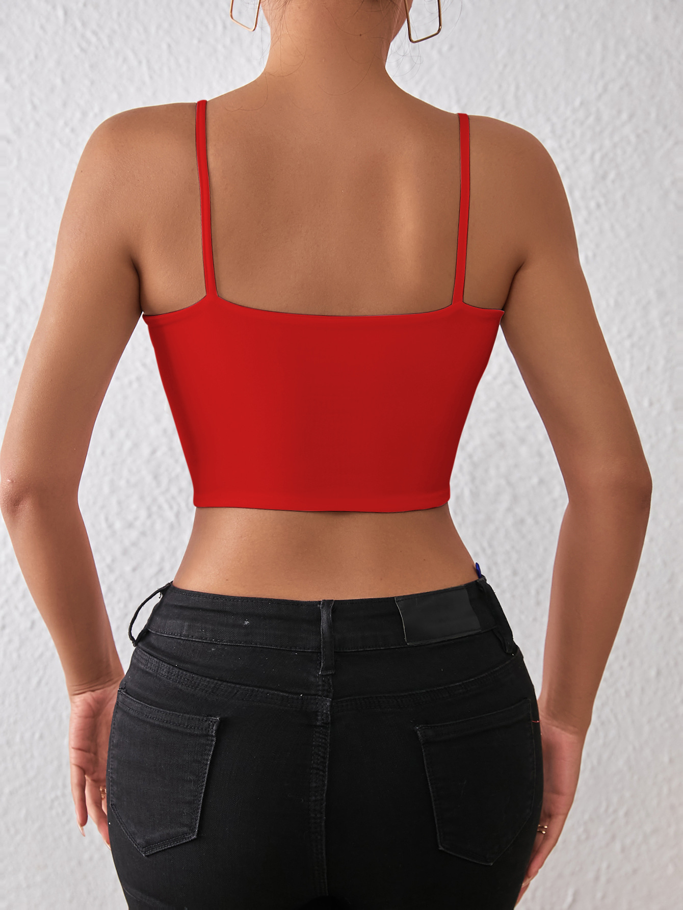 105g Weight Polyester Fabric Type Short Top Length Camisole Tops Type Holiday, Daily, Date Occasion Strap Neckline Slim Fit Type Solid Color Pattern Summer Season Women's Gender Backless Design Sexy Style Wholesale Women's Sexy Solid Color Backless Tank Tops 12