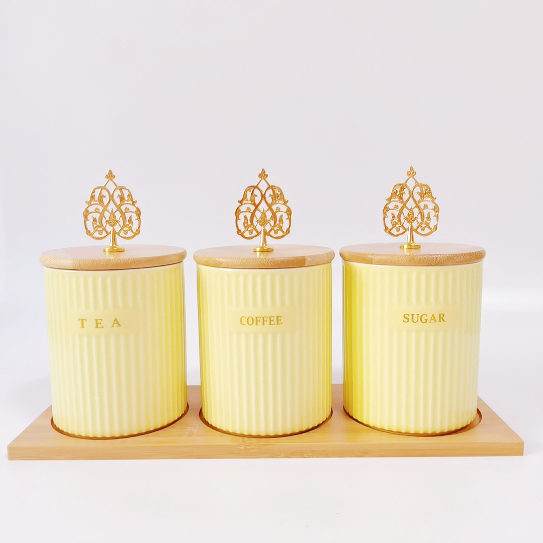 Fábrica directa de cerámica a rayas condimento tarro de almacenamiento tarro traje cocina almacenamiento tarro sal tarro hogar condimento tarro