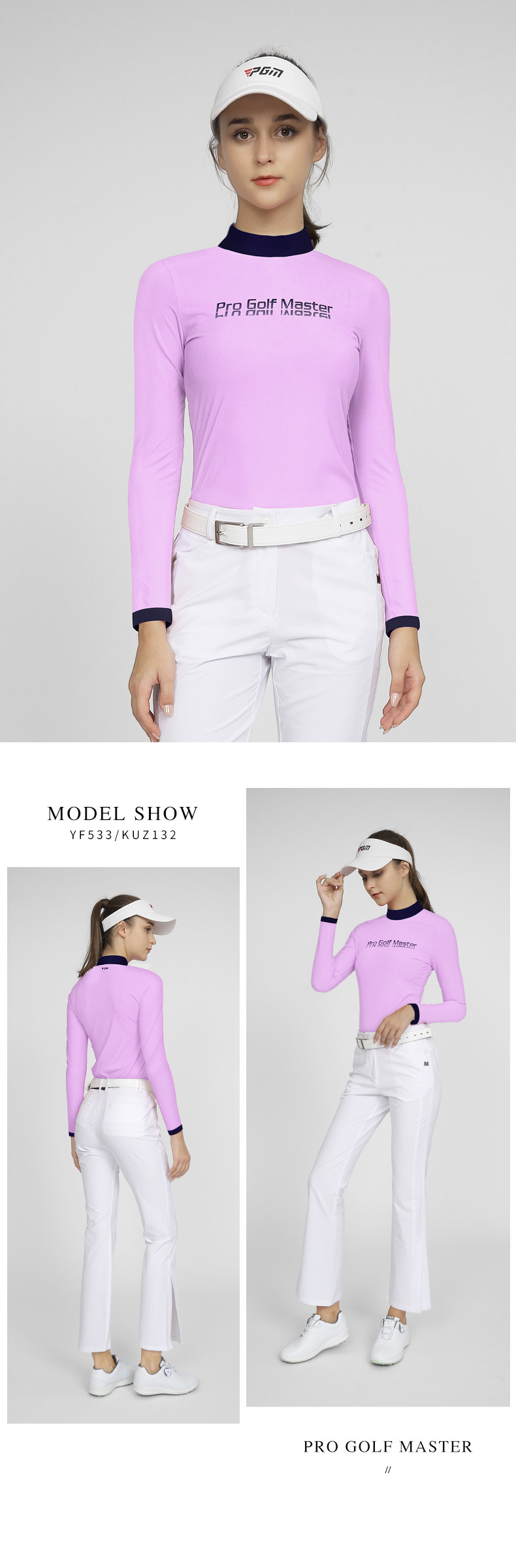 Áo thun cổ đứng dài tay nữ Golf PGM co giãn cao in hoa thời trang — QZ079-Váy trắng, QZ079-váy đen, YF533-Áo màu tím nhạt, YF533-Áo màu xanh nước biển chi tiết 8