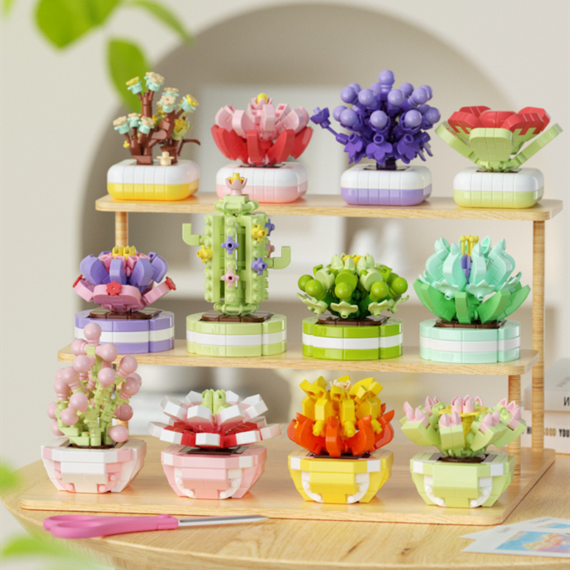 Compatible con ledo carne plantas de flores altas cactus en maceta bloques de construcción ensamblaje juguetes adornos regalos del día del maestro al por mayor
