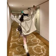 秋风寄语 袖口拼接碎花风衣女秋冬遮肉宽松学生可爱大衣减龄外套