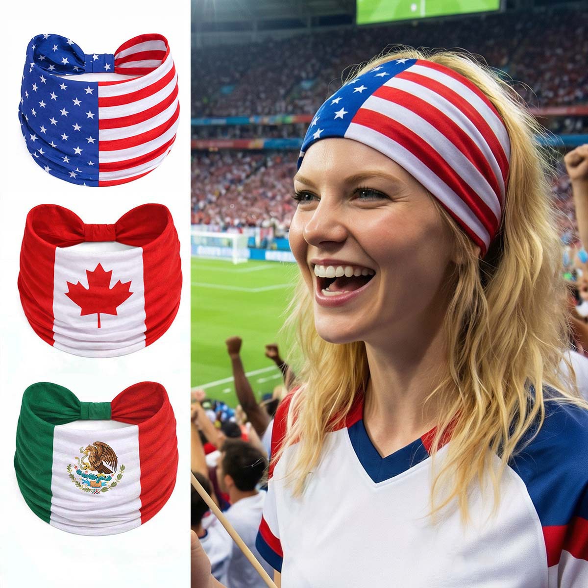 New women's headband for fans of the US-Canada-Mexico World Cup, elastic printed yoga headband, sweat-absorbing cycling headband