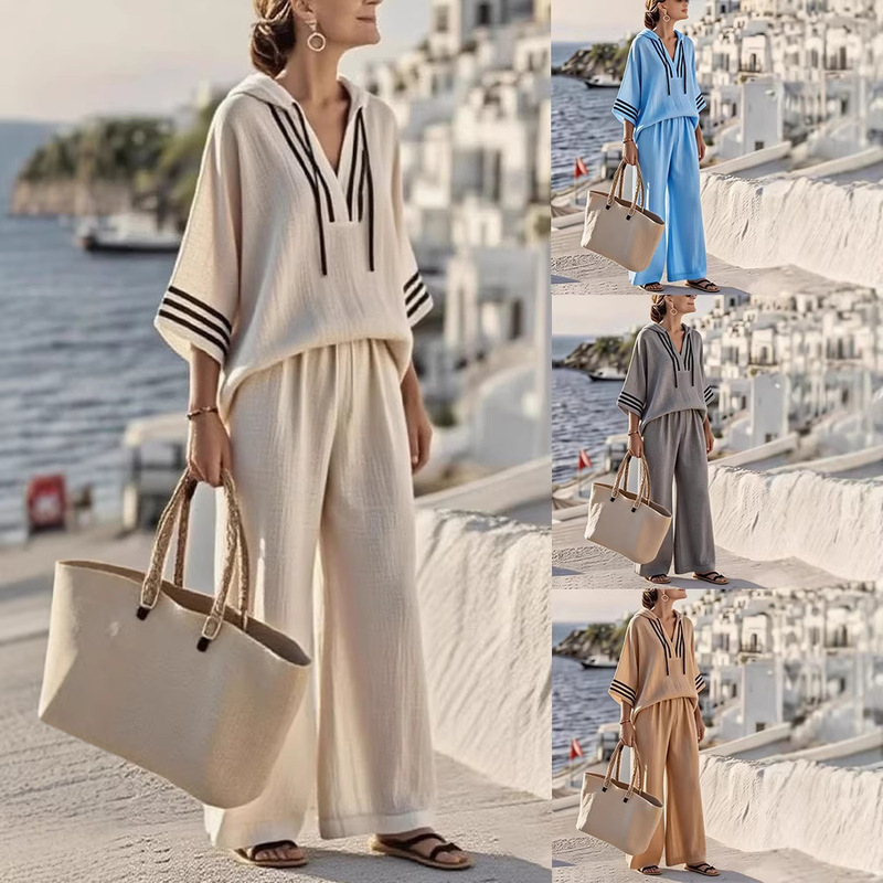 2026 New Foreign Trade Cross-Border Women's Clothing Casual Hooded 7/8 Sleeve Pullover Multi-Color Women's Long-Sleeve Long-Pants Set 2026 New Foreign Trade Cross-Border Women's Clothing Casual Hooded 7/8 Sleeve Pullover Multi-Color Women's Long-Sleeve Long-Pants Set