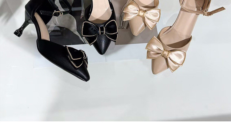 Sandal cao gót nữ da thật mũi nhọn gót mảnh phối váy — Màu đen chi tiết 19