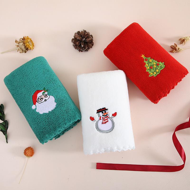 New Year Towel Coral Fleece Santa Claus Towel Red Festive Hand Gift Face Towel Boxed Bag Embroidered lo