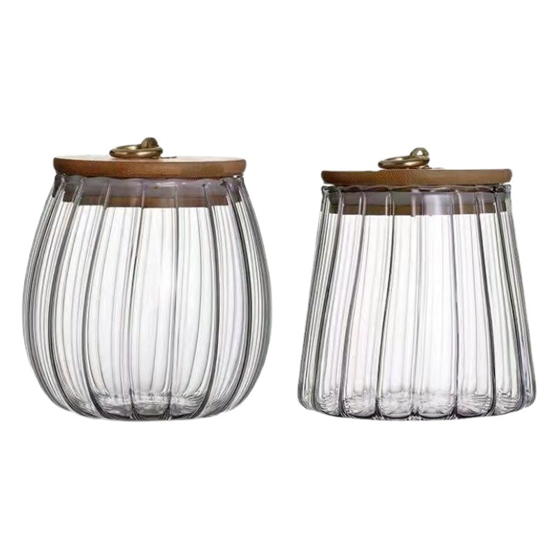 Vidrio sellado frasco vertical patrón de almacenamiento tarro de té diario hogar anillo de tracción cubierta de bambú tuerca tarro de almacenamiento de grado alimenticio