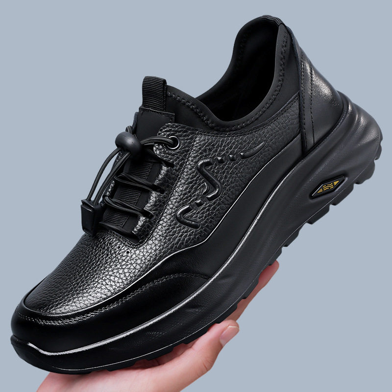 Giày lười nam da bò thật đế mềm chống mài mòn, đế dày nhẹ, kiểu slip-on — D1825 Đen