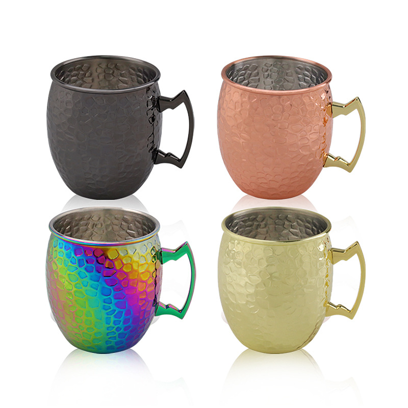 Cross - Border MOSCÚ pure Stainless Steel mula Cup Mule Copper Hammer Point Cup Mark Cup 500ml cóctel Drum Cup