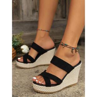 S 49392 Cross Strap Wedge Sandals ţ�в��¸���Ь