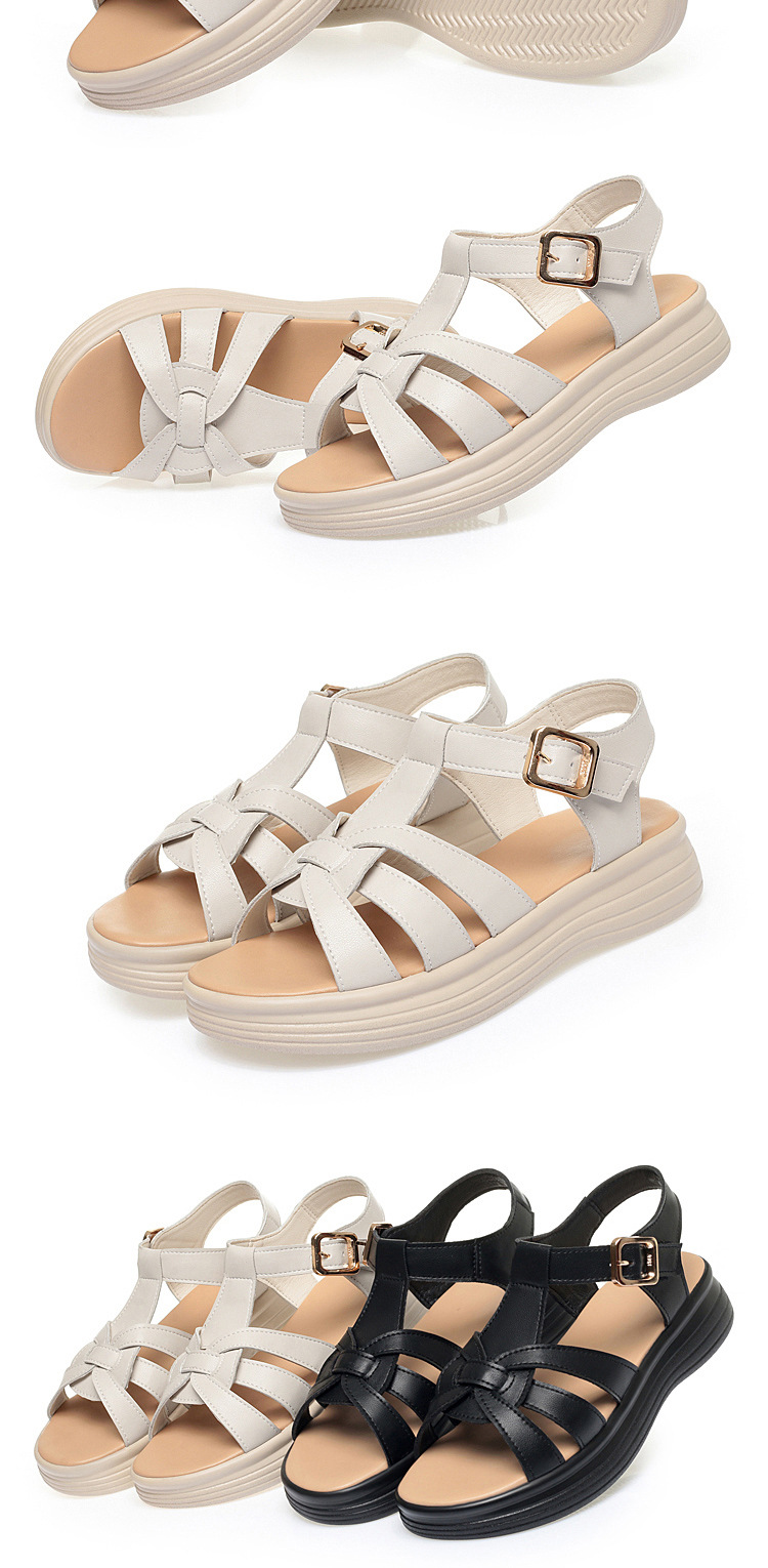 Sandal da bò nữ đế bệt mềm chống trượt — đen chi tiết 13