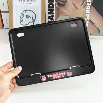 Electric vehicle license plate frame: rear license plate protector, compliant - black-strawberry-bear