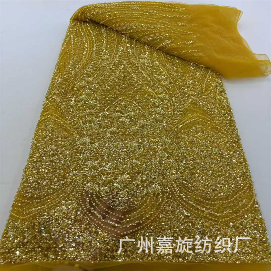 Nuevo tipo de gran flor de malla de industria pesada bordado tubo de cuentas vestido de boda vestido de tela de encaje cuentas de encaje francés image 10