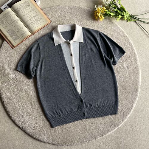 Lao Qian style POLO shirt short-sleeved sweater men's fake two-piece lapel cardigan ice silk T-shirt summer cross-border factory wholesale