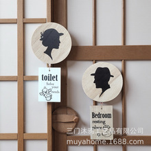 新款美式卫生间洗手间牌厕所门牌挂牌创意家居装饰公寓木质指示牌