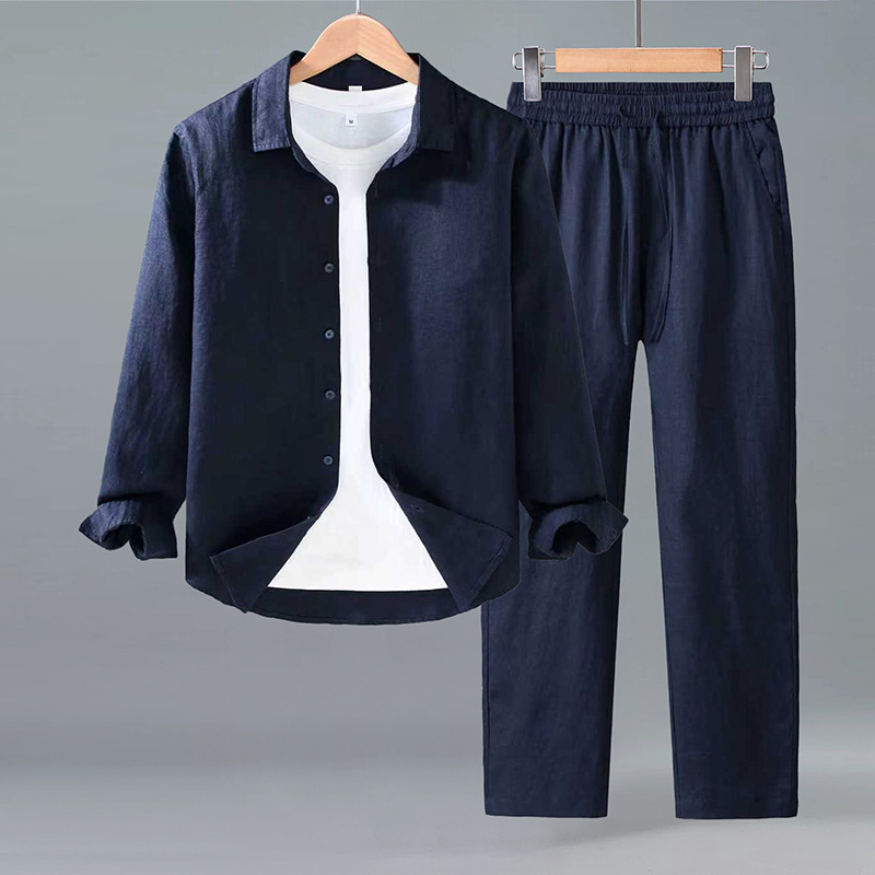 Cross-Border 9605 Pure Linen Suit Men's Shirt Spring and Summer Casual Lapel Shirt Large Size Loose Versatile Shirt