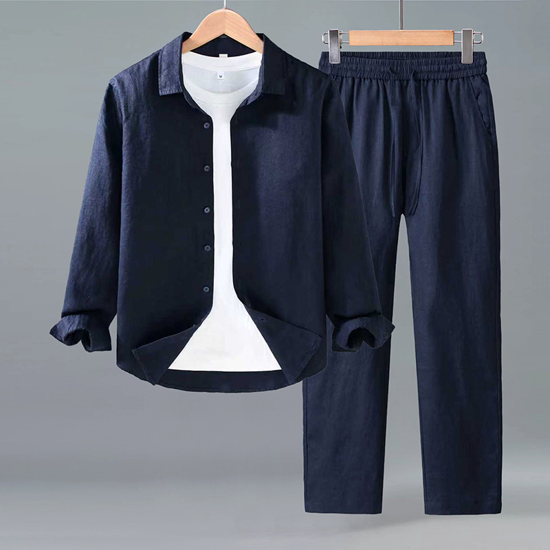 Cross-Border 9605 Pure Linen Suit Men's Shirt Spring and Summer Casual Lapel Shirt Large Size Loose Versatile Shirt