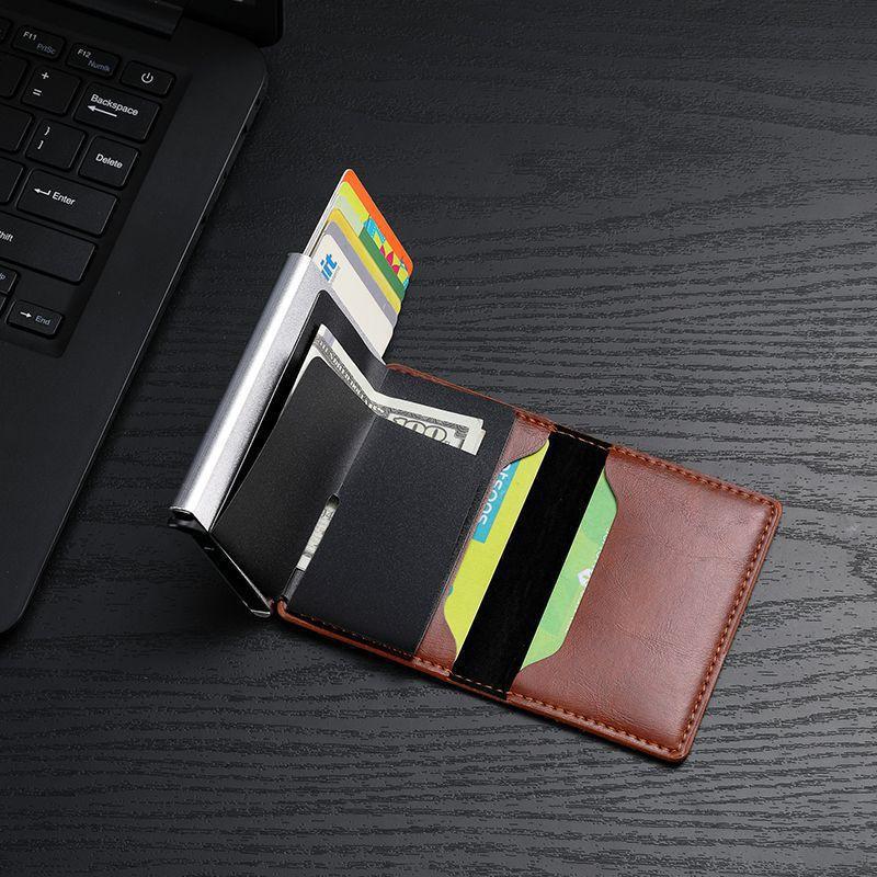 Anti-robo transfronterizo anti-magnético metal elástico bolsa de tarjetas de crédito caja de metal de aluminio para hombres bolsa de tarjetas de plata