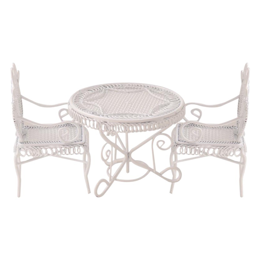 Miniatura comida y juego de hierro 12 puntos mesa y silla mesa de café modelo de bolsillo casa de muñecas vida escena dollouse