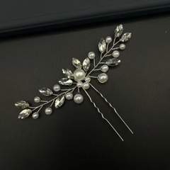 Amazon 花嫁の頭飾り U 字型ヘアピンクリスタルパールヘアピン頭飾り特殊な形状のロングマーアラインラインストーンウェディングアクセサリー