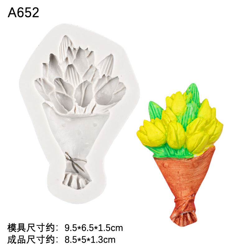 Multi-estilo tulipán ramo silicona DIY molde coche aromaterapia yeso epoxi molde pastel postre Decoración Accesorios