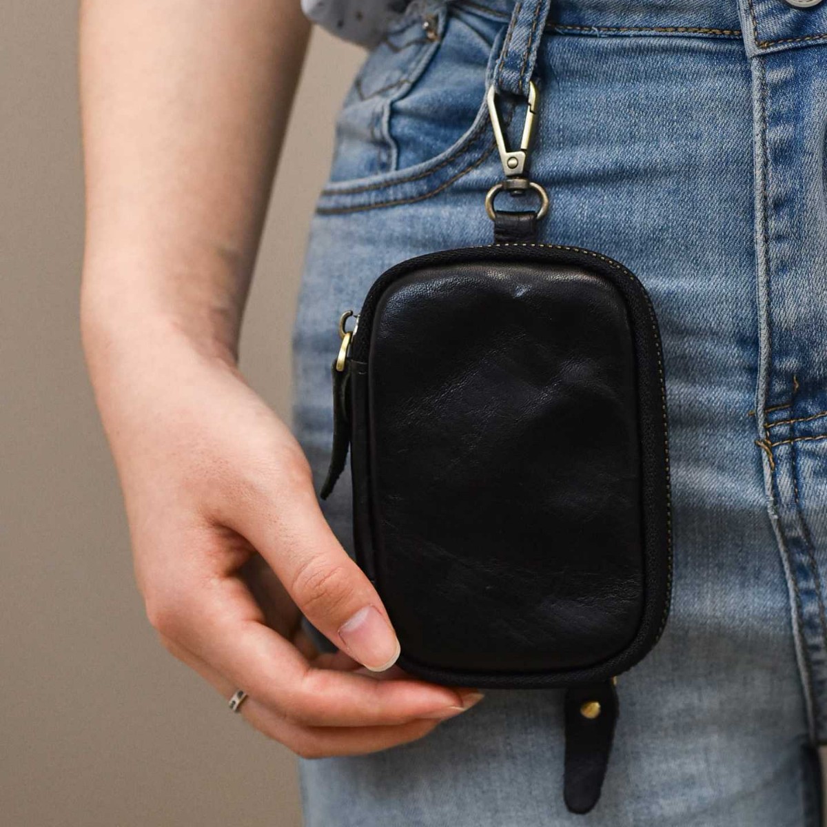 New Style First-Layer Cowhide Key Bag, Coin Purse, Hanging Bag, Coin Storage, Portable Retro Unisex Key Bag