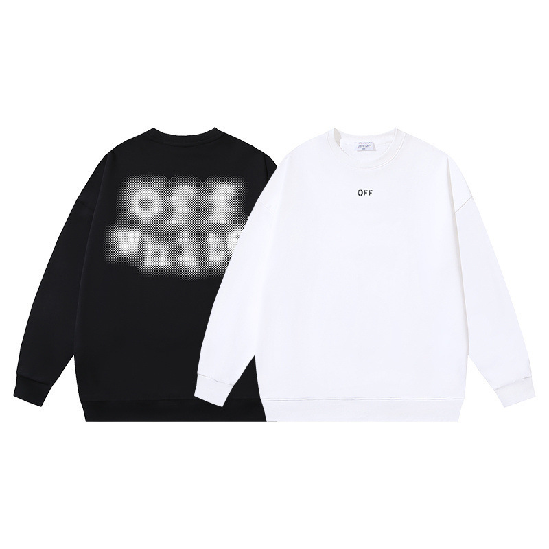 2026 Spring and Autumn New Ow Fuzzy Logo Pattern Round Neck Pullover Sweatshirt for Men and Women Same Style One Piece Wholesale Dropshipping