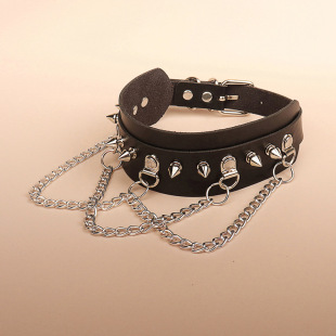 European and American punk gothic dark leather collar personality irregular rivet chain PU collar necklace clavicle chain