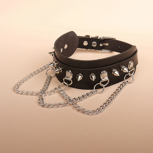 European and American punk gothic dark leather collar personalized irregular rivet chain PU necklace choker