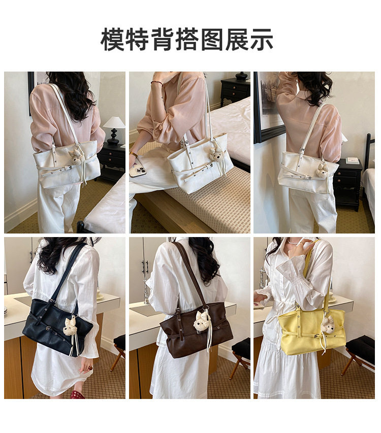 Túi nách nữ dáng hộp ngang phong cách đường phố, túi tote đeo vai đơn giản dung lượng lớn — Bạc không có mặt dây chuyền, Gạo trắng không có mặt dây chuyền, Màu cà phê Không có mặt dây chuyền, Màu hồng không có mặt dây chuyền chi tiết 4