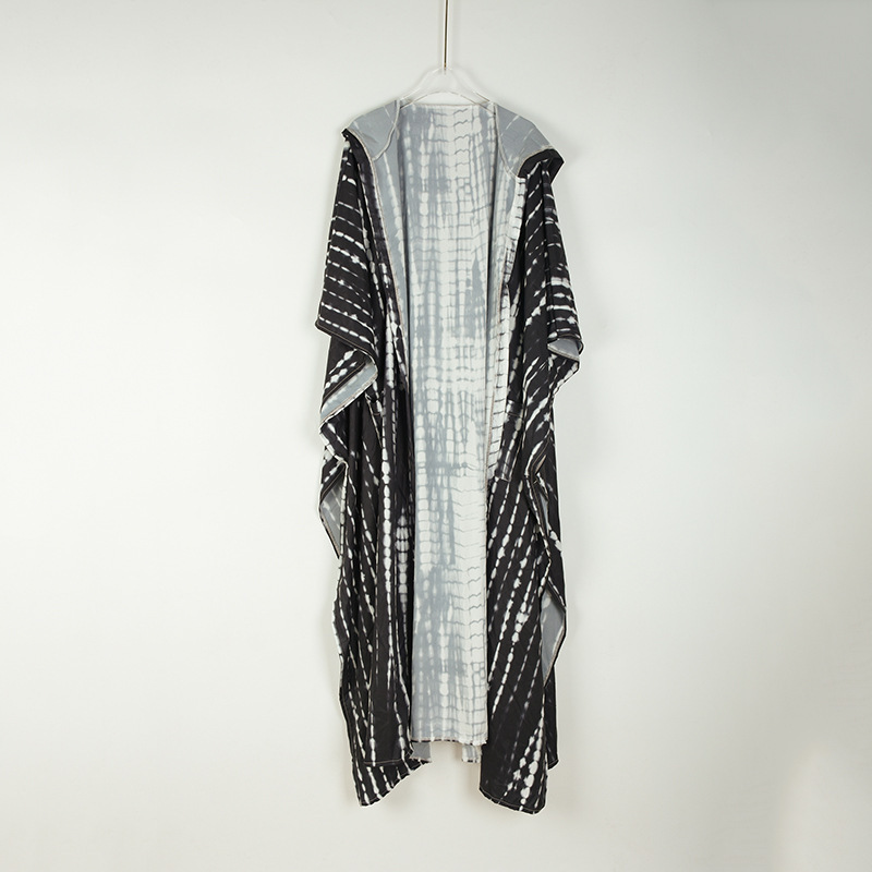 Rayon Water Print Bikini Cover up Loose Dress Sexy Cardigan Beach Sun Protection Shirt European American Style Women's Clothing Swimwear_ecoleips.com