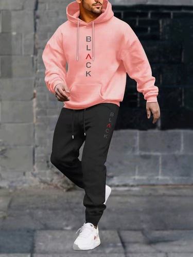 Factory Wholesale 2025 Spring Trend Brand Black Letter Print Set Men's Casual Fleece Sweatshirt Set