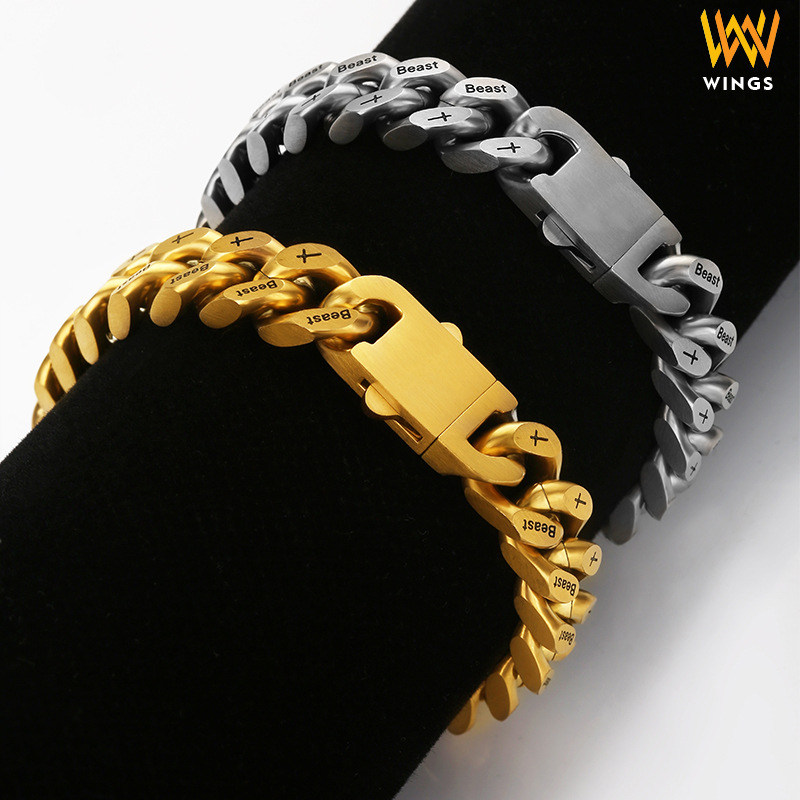 Cross-Border Stainless Steel Cuban Chain Bracelet, European and American Hip-Hop Style, Customizable with Engraving, Couple's Style, High-End Feel for Men