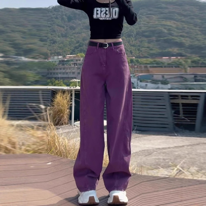 2025 Fashion Purple Sickle Scimitar Jeans Women's Spring Hot Style Wide-Leg Banana Pants Trendy Floor-Length Slimming New Style