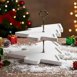 跨境木质铁艺双层甜品置物架两层圣诞树桌面摆件装饰水果托盘粘板