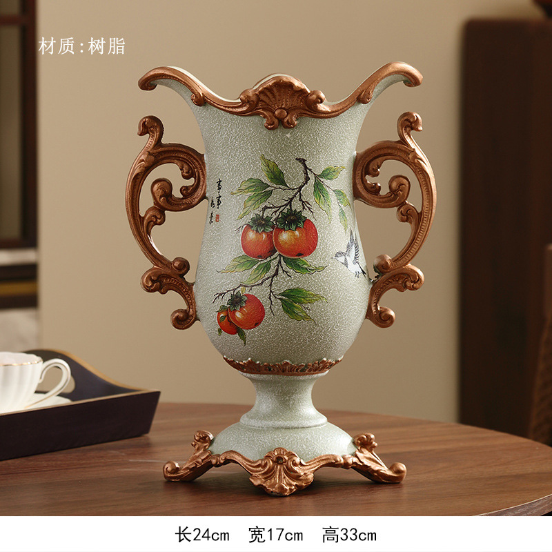 가지에 까치 - 감 여의 이중 귀 작은 꽃병