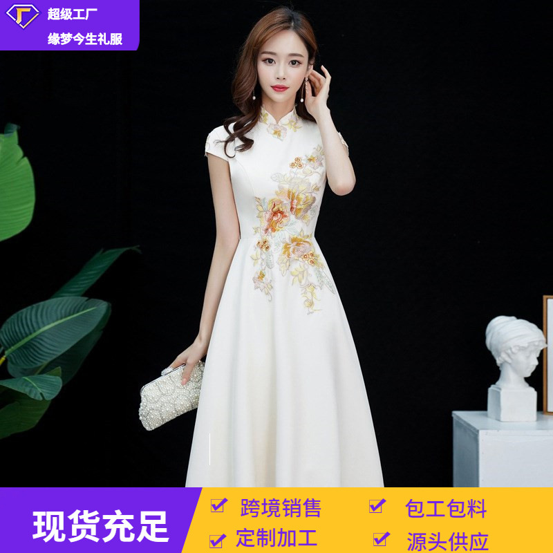 Choral Dress 2026 New Mid-Length Chinese-Style Banquet Slim-Fit Annual Meeting Host Elegant Annual Meeting Performance Dress